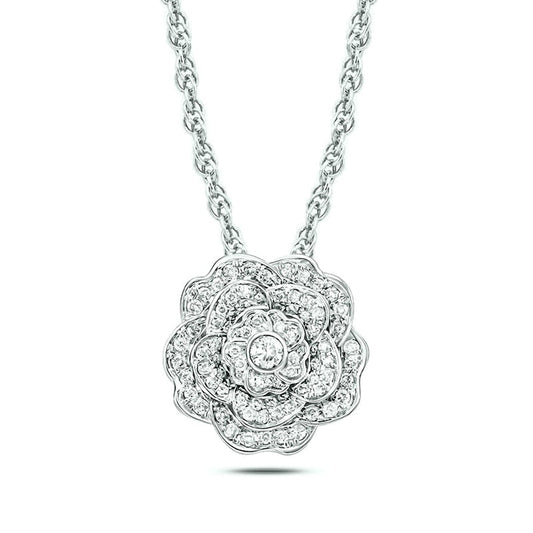 0.38 CT. T.W. Natural Diamond Flower Pendant in 10K White Gold