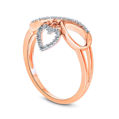 0.10 CT. T.W. Natural Diamond Sideways Infinity with Heart Dangle Ring in Solid 10K Rose Gold