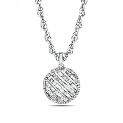 0.5 CT. T.W. Baguette and Round Natural Diamond Striped Disc Pendant in 10K White Gold