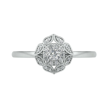 0.33 CT. T.W. Natural Diamond Flower Frame Bridal Engagement Ring Set in Solid 10K White Gold