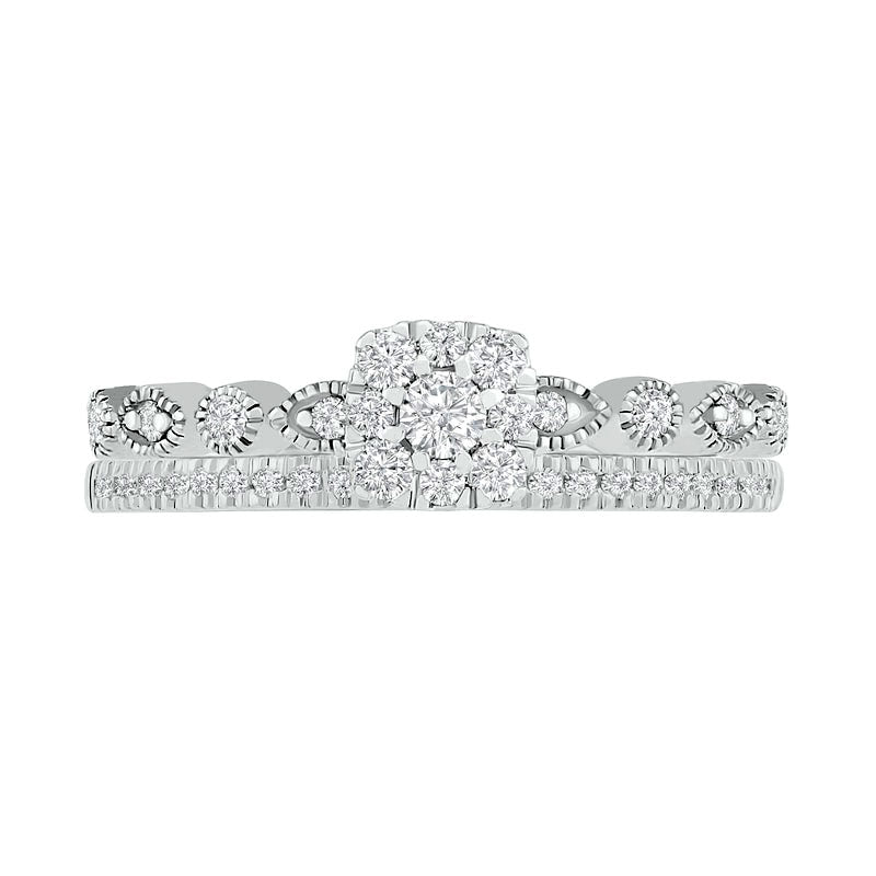 0.38 CT. T.W. Composite Natural Diamond Antique Vintage-Style Bridal Engagement Ring Set in Solid 10K White Gold