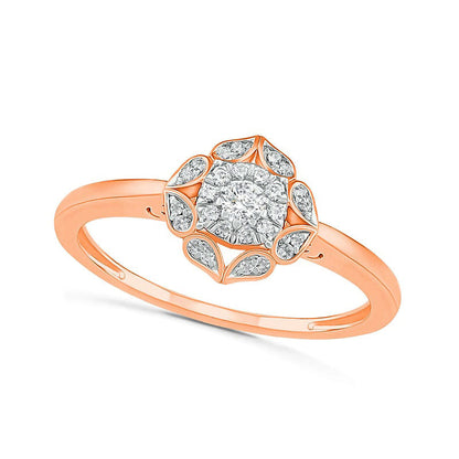 0.33 CT. TW. Natural Diamond Flower Frame Bridal Engagement Ring Set in Solid 10K Rose Gold