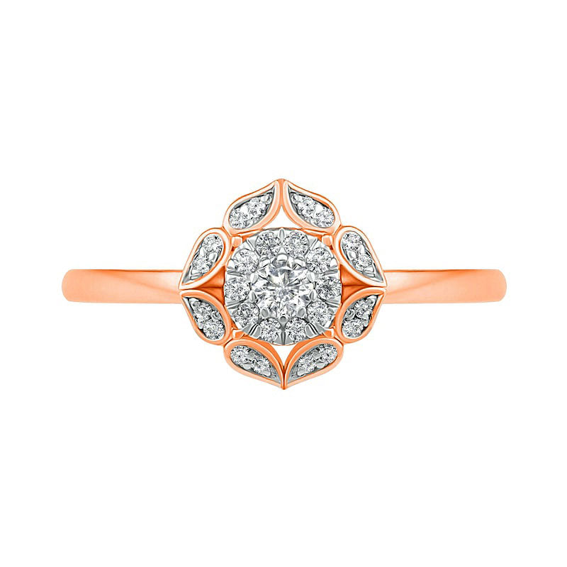 0.33 CT. TW. Natural Diamond Flower Frame Bridal Engagement Ring Set in Solid 10K Rose Gold