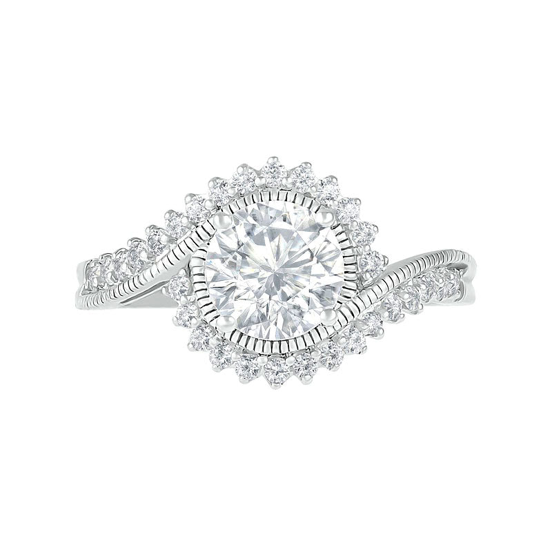 7.0mm White Lab-Created Sapphire Sunburst Bypass Frame Antique Vintage-Style Bridal Engagement Ring Set in Sterling Silver