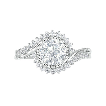 7.0mm White Lab-Created Sapphire Sunburst Bypass Frame Antique Vintage-Style Bridal Engagement Ring Set in Sterling Silver