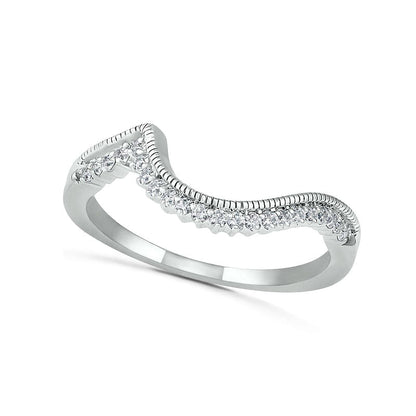 7.0mm White Lab-Created Sapphire Sunburst Bypass Frame Antique Vintage-Style Bridal Engagement Ring Set in Sterling Silver