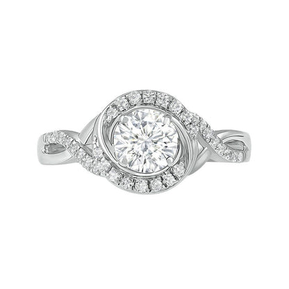 6.0mm White Lab-Created Sapphire Swirl Frame Twist Split Shank Bridal Engagement Ring Set in Sterling Silver