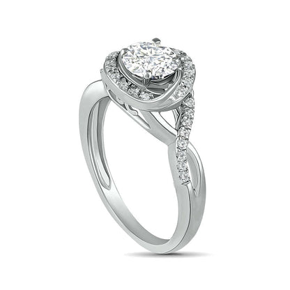 6.0mm White Lab-Created Sapphire Swirl Frame Twist Split Shank Bridal Engagement Ring Set in Sterling Silver