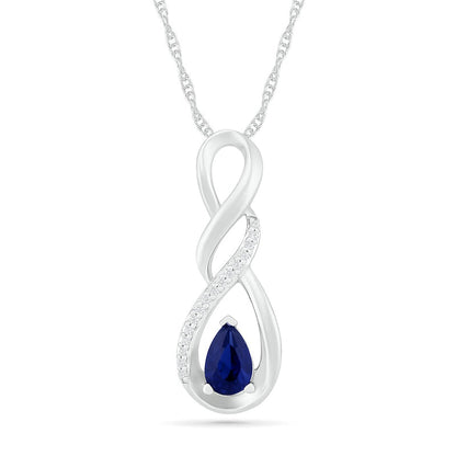 Pear-Shaped Lab-Created Blue and White Sapphire Cascading Infinity Pendant in Sterling Silver