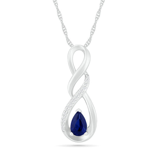 Pear-Shaped Lab-Created Blue and White Sapphire Cascading Infinity Pendant in Sterling Silver
