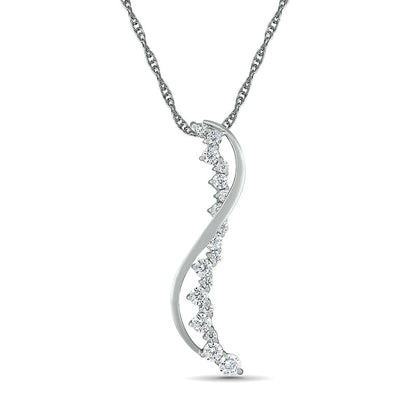 Journey Lab-Created White Sapphire Swirl Ribbon Overlay Pendant in Sterling Silver
