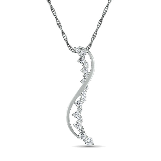 Journey Lab-Created White Sapphire Swirl Ribbon Overlay Pendant in Sterling Silver