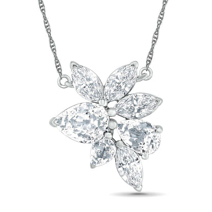 Pear-Shaped and Marquise Lab-Created White Sapphire Leaf Cluster Necklace in Sterling Silver