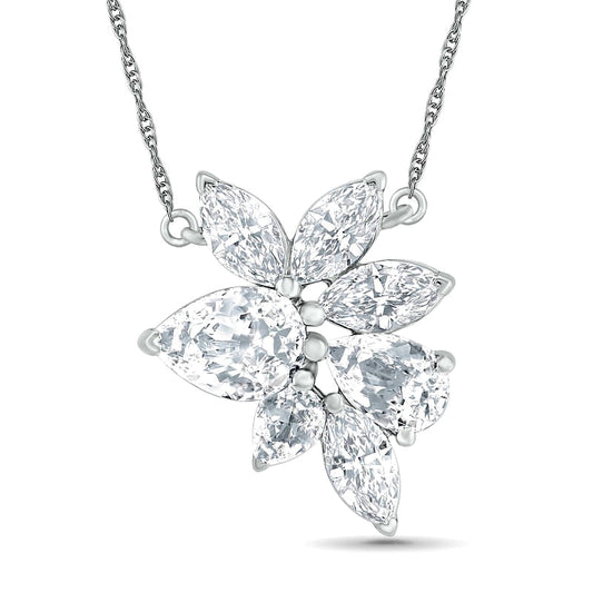 Pear-Shaped and Marquise Lab-Created White Sapphire Leaf Cluster Necklace in Sterling Silver