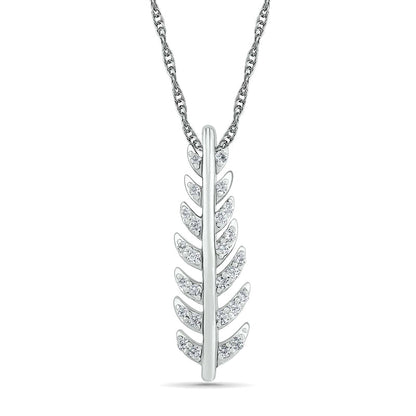 Lab-Created White Sapphire Feather Pendant in Sterling Silver