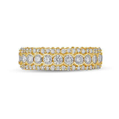 2.0 CT. T.W. Natural Diamond Scallop Edge Antique Vintage-Style Eternity Anniversary Band in Solid 14K Gold