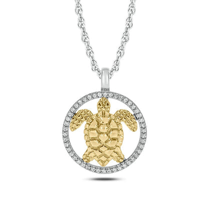 0.17 CT. T.W. Natural Diamond Circle with Turtle Pendant in 10K Two-Tone Gold