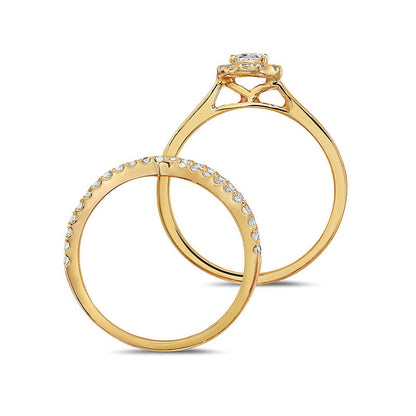 1.0 CT. T.W. Oval Natural Diamond Frame Criss-Cross Bridal Engagement Ring Set in Solid 14K Gold
