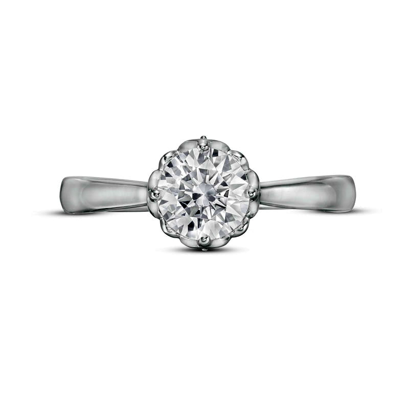 1.0 CT. T.W. Certified Natural Diamond Scallop Frame Floral Engagement Ring in Solid 14K White Gold (I/I2)