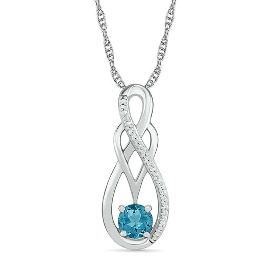 Aquamarine and 0.05 CT. T.W. Natural Diamond Overlay Infinity Pendant in Sterling Silver