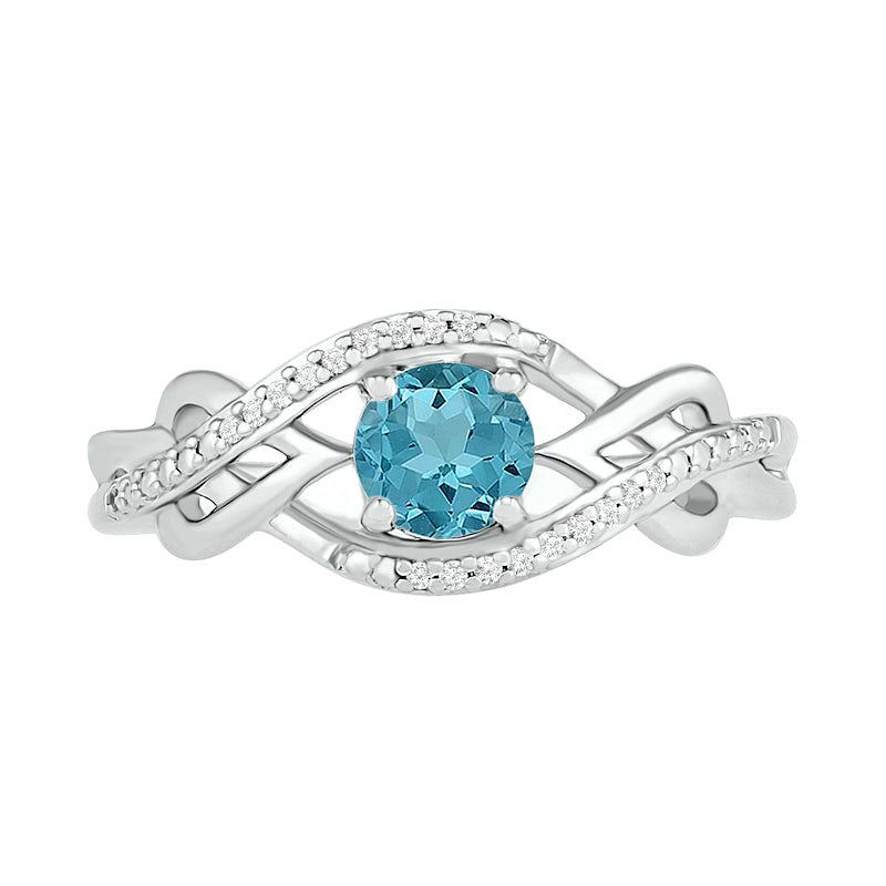 5.0mm Aquamarine and 0.05 CT. T.W. Natural Diamond Layered Infinity Braid Ring in Sterling Silver