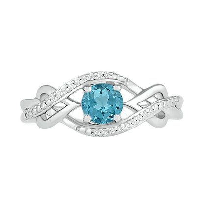 5.0mm Aquamarine and 0.05 CT. T.W. Natural Diamond Layered Infinity Braid Ring in Sterling Silver