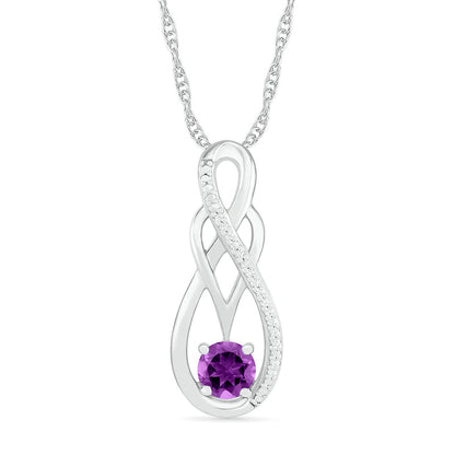 Amethyst and 0.05 CT. T.W. Natural Diamond Overlay Infinity Pendant in Sterling Silver