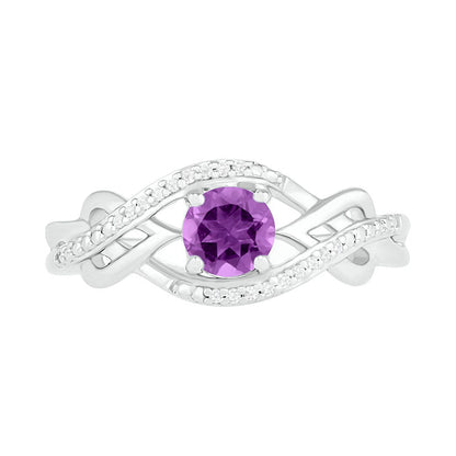 5.0mm Amethyst and 0.05 CT. T.W. Natural Diamond Layered Infinity Braid Ring in Sterling Silver