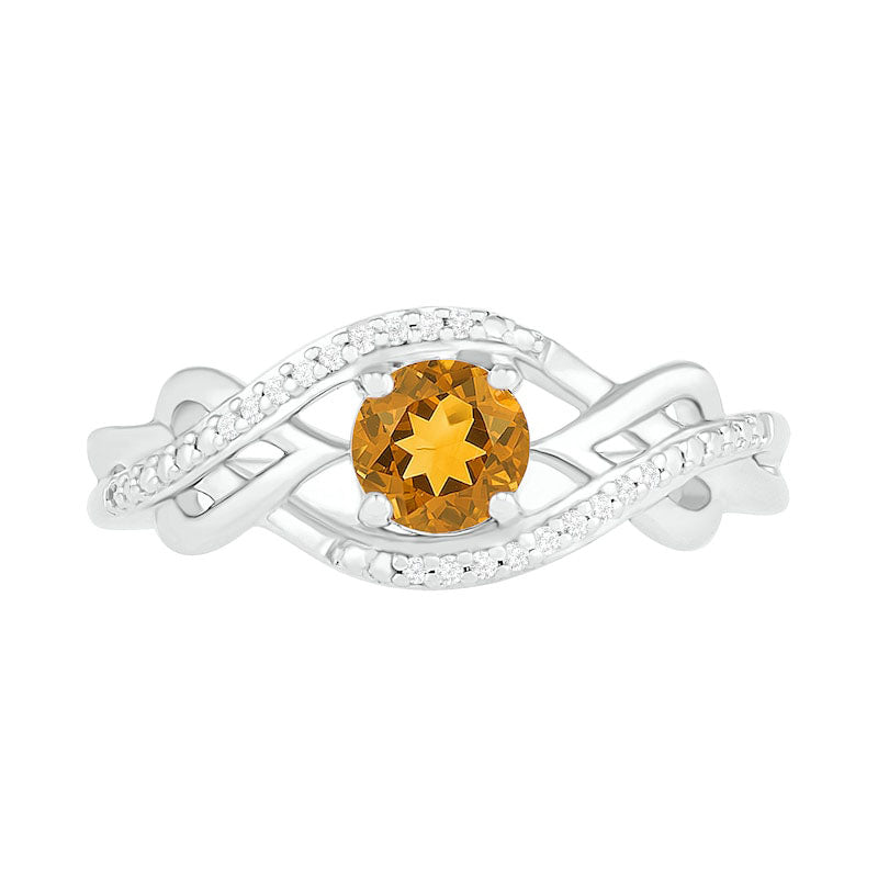 5.0mm Citrine and 0.05 CT. T.W. Natural Diamond Layered Infinity Braid Ring in Sterling Silver