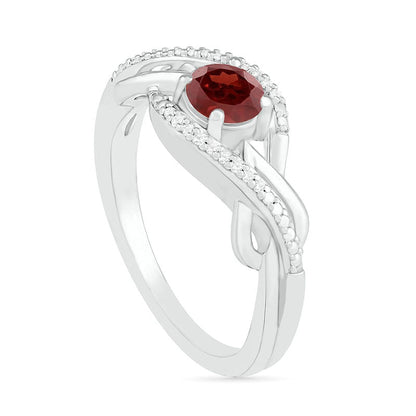 5.0mm Garnet and 0.05 CT. T.W. Natural Diamond Layered Infinity Braid Ring in Sterling Silver