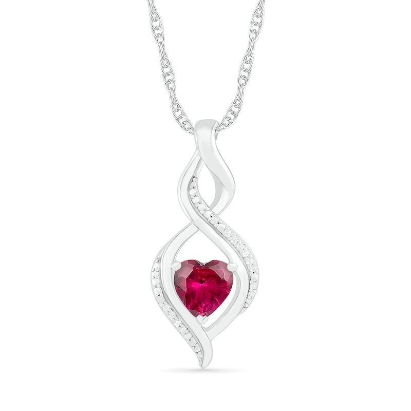 Heart-Shaped Lab-Created Ruby and Diamond Accent Infinity Flame Pendant in Sterling Silver