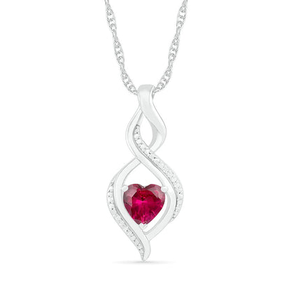 Heart-Shaped Lab-Created Ruby and Diamond Accent Infinity Flame Pendant in Sterling Silver