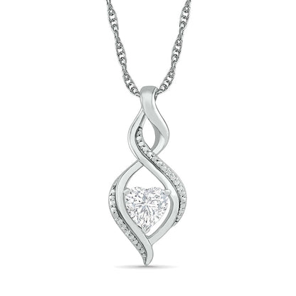 Heart-Shaped White Lab-Created Sapphire and Diamond Accent Infinity Flame Pendant in Sterling Silver