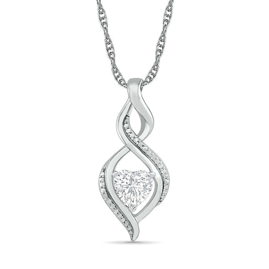 Heart-Shaped White Lab-Created Sapphire and Diamond Accent Infinity Flame Pendant in Sterling Silver