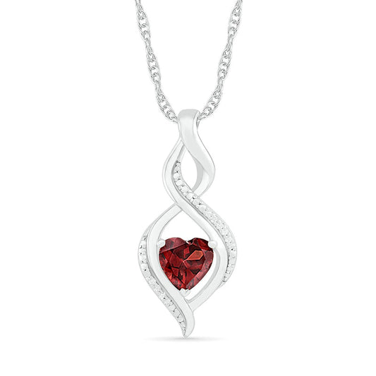 Heart-Shaped Garnet and Natural Diamond Accent Infinity Flame Pendant in Sterling Silver
