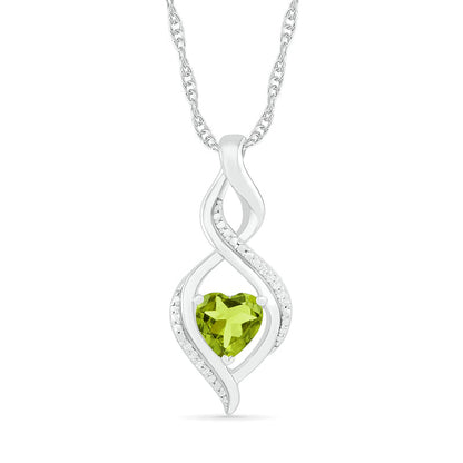 Heart-Shaped Peridot and Natural Diamond Accent Infinity Flame Pendant in Sterling Silver