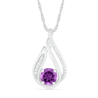 6.0mm Amethyst and 0.07 CT. T.W. Natural Diamond Beaded Open Flame Pendant in Sterling Silver