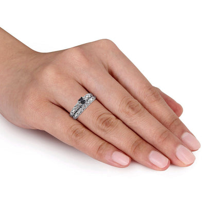 0.33 CT. T.W. Enhanced Black and White Natural Diamond Filigree Bridal Engagement Ring Set in Sterling Silver
