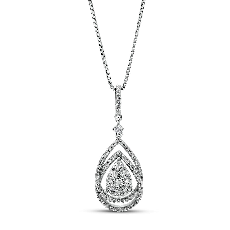 0.5 CT. T.W. Composite Natural Diamond Double Pear-Shaped Frame Pendant in 10K White Gold