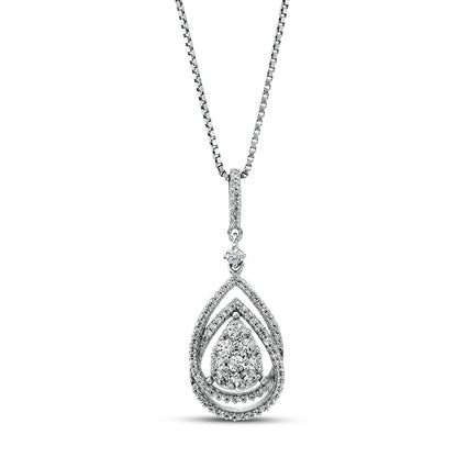 0.5 CT. T.W. Composite Natural Diamond Double Pear-Shaped Frame Pendant in 10K White Gold