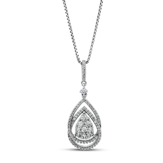 0.5 CT. T.W. Composite Natural Diamond Double Pear-Shaped Frame Pendant in 10K White Gold