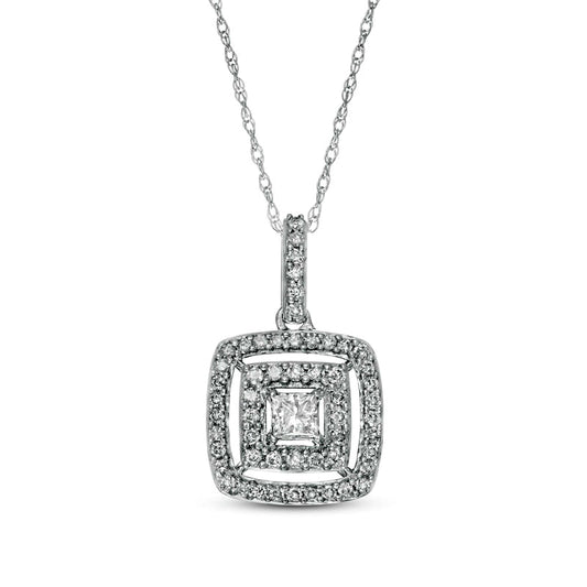 0.5 CT. T.W. Princess-Cut Natural Diamond Double Frame Pendant in 10K White Gold
