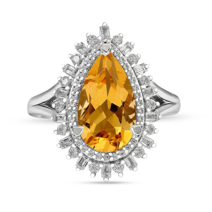 Pear-Shaped Citrine and White Lab-Created Sapphire Double Shadow Frame Split Shank Ring in Sterling Silver