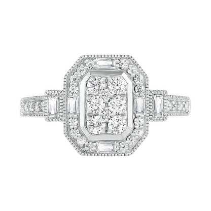 0.75 CT. T.W. Composite Natural Diamond Elongated Octagonal Frame Antique Vintage-Style Bridal Engagement Ring Set in Solid 10K White Gold