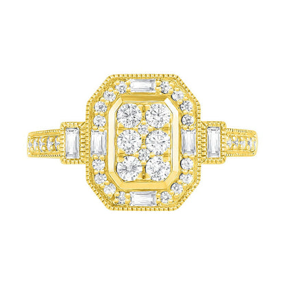 0.75 CT. T.W. Composite Natural Diamond Elongated Octagonal Frame Antique Vintage-Style Bridal Engagement Ring Set in Solid 10K Yellow Gold