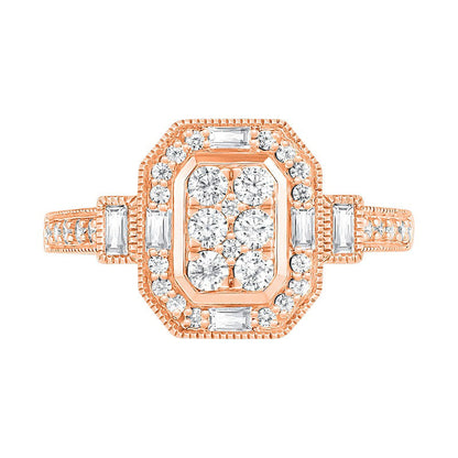 0.75 CT. T.W. Composite Natural Diamond Elongated Octagonal Frame Antique Vintage-Style Bridal Engagement Ring Set in Solid 10K Rose Gold