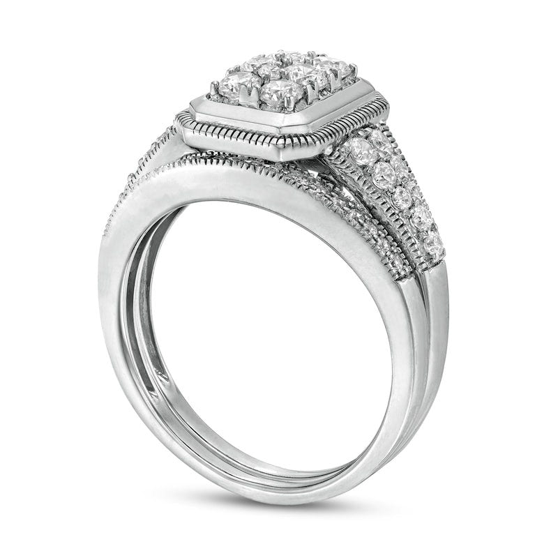 0.75 CT. T.W. Composite Natural Diamond Frame Antique Vintage-Style Bridal Engagement Ring Set in Solid 10K White Gold