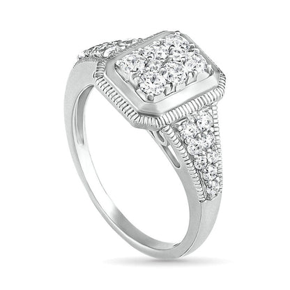 0.75 CT. T.W. Composite Natural Diamond Frame Antique Vintage-Style Bridal Engagement Ring Set in Solid 10K White Gold