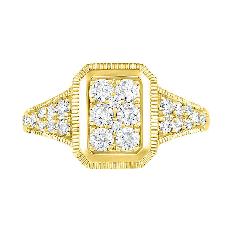 0.75 CT. T.W. Composite Natural Diamond Frame Antique Vintage-Style Bridal Engagement Ring Set in Solid 10K Yellow Gold