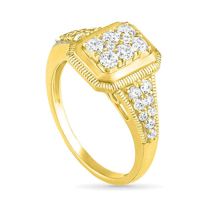 0.75 CT. T.W. Composite Natural Diamond Frame Antique Vintage-Style Bridal Engagement Ring Set in Solid 10K Yellow Gold